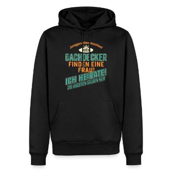 JGA BRAEUTIGAM - Dachdecker - petrol strong orange - Männer Premium Bio Hoodie - Schwarz - Vorne - Nico (187cm)