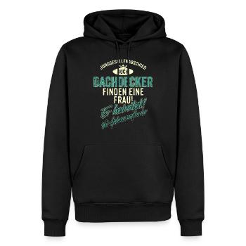 JGA Team - Dachdecker - Version Auch - petrol - - Männer Premium Bio Hoodie - Schwarz - Vorne - Nico (187cm)