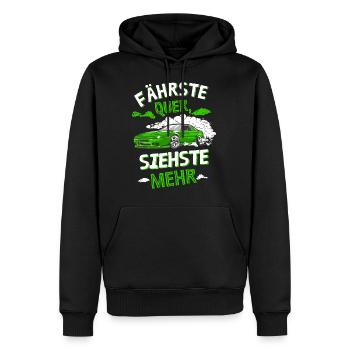 Fährste Quer siehste Mehr - Männer Premium Bio Hoodie - Schwarz - Vorne - Nico (187cm)