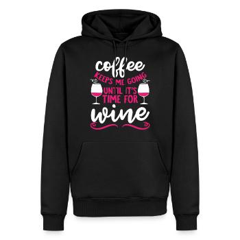 Coffee keeps me going until there's time for wine - Men’s Premium Organic Hoodie - black - Front - Nico (187cm)
