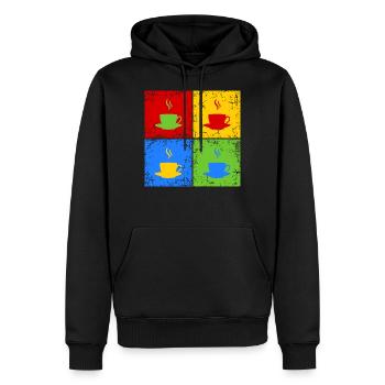 Café thé cappuccino - Sweat à capuche Premium bio Homme - noir - Devant - Nico (187cm)