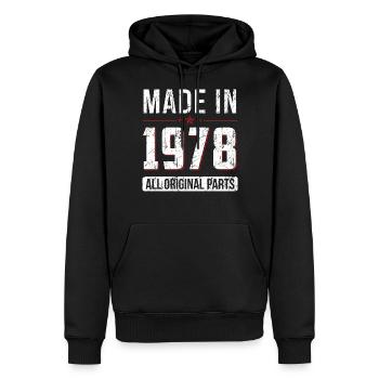 Fabriqué en 1978 Toutes les pièces d'origine - Anniversaire - Sweat à capuche Premium bio Homme - noir - Devant - Nico (187cm)