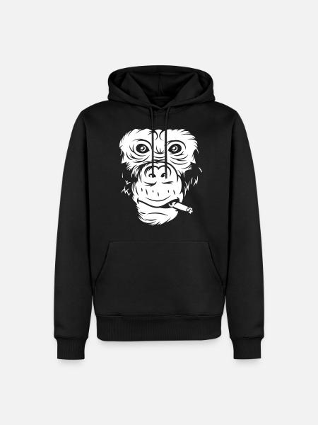 Cooles Affengesicht mit Zigarette - Männer Premium Bio Hoodie - Schwarz