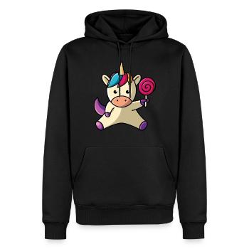 Einhorn mit Lolli - Männer Premium Bio Hoodie - Schwarz - Vorne - Nico (187cm)