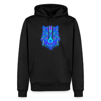 Wolf Mandala EDM - Männer Premium Bio Hoodie - Schwarz - Vorne - Nico (187cm)