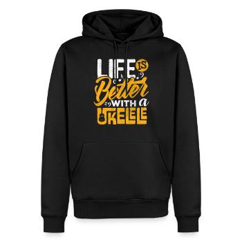 Ukulele-Spieler Shirt Das Leben ist mit Ukulele besser - Männer Premium Bio Hoodie - Schwarz - Vorne - Nico (187cm)