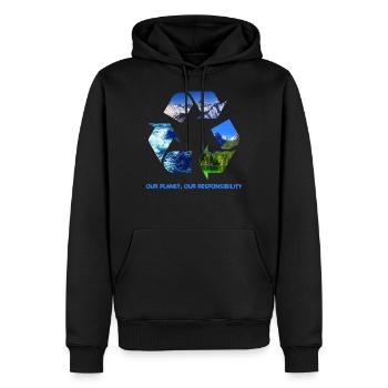 Our Planet, our responsibility - Men’s Premium Organic Hoodie - black - Front - Nico (187cm)