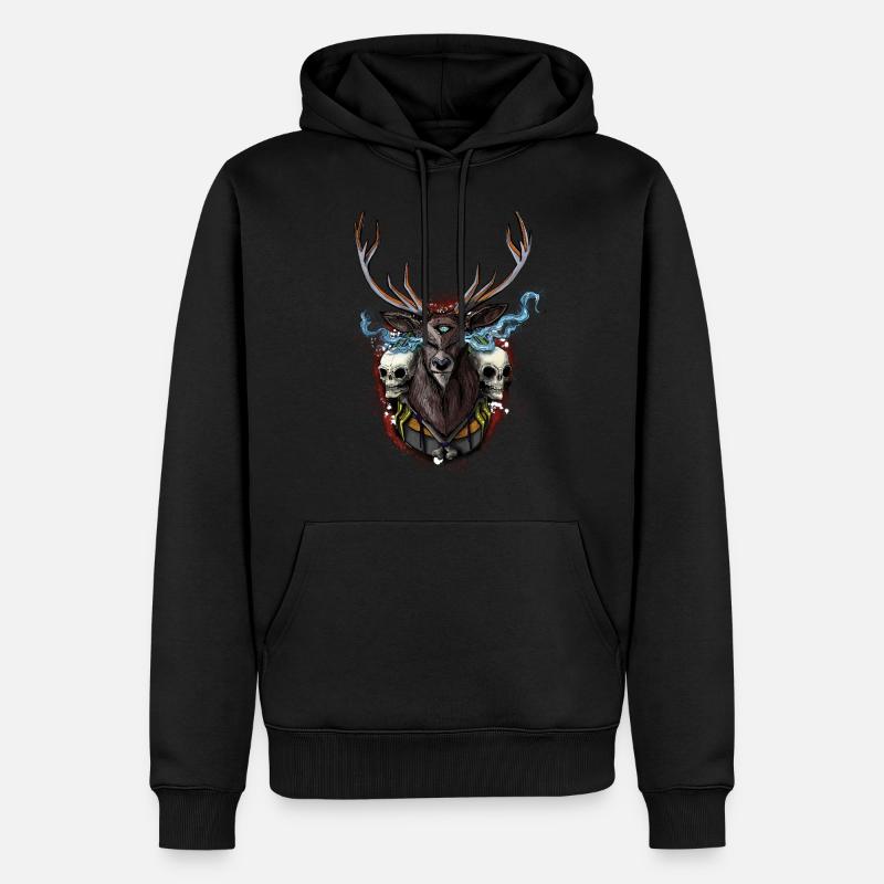 Cerf - BONE SQL PRY - Sweat à capuche Premium bio Homme - noir