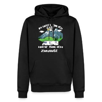 Im Hotel bin ich Gast hier bin ich Zuhause - Männer Premium Bio Hoodie - Schwarz - Vorne - Nico (187cm)