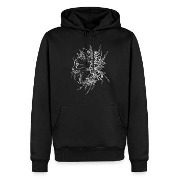 Chat avec des fleurs tatouage art chat fleurs blanc - Sweat à capuche Premium bio Homme - noir - Devant - Nico (187cm)
