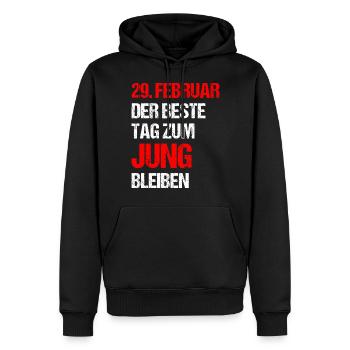29. Februar Der Beste Tag Zum Jung Bleiben - Männer Premium Bio Hoodie - Schwarz - Vorne - Nico (187cm)