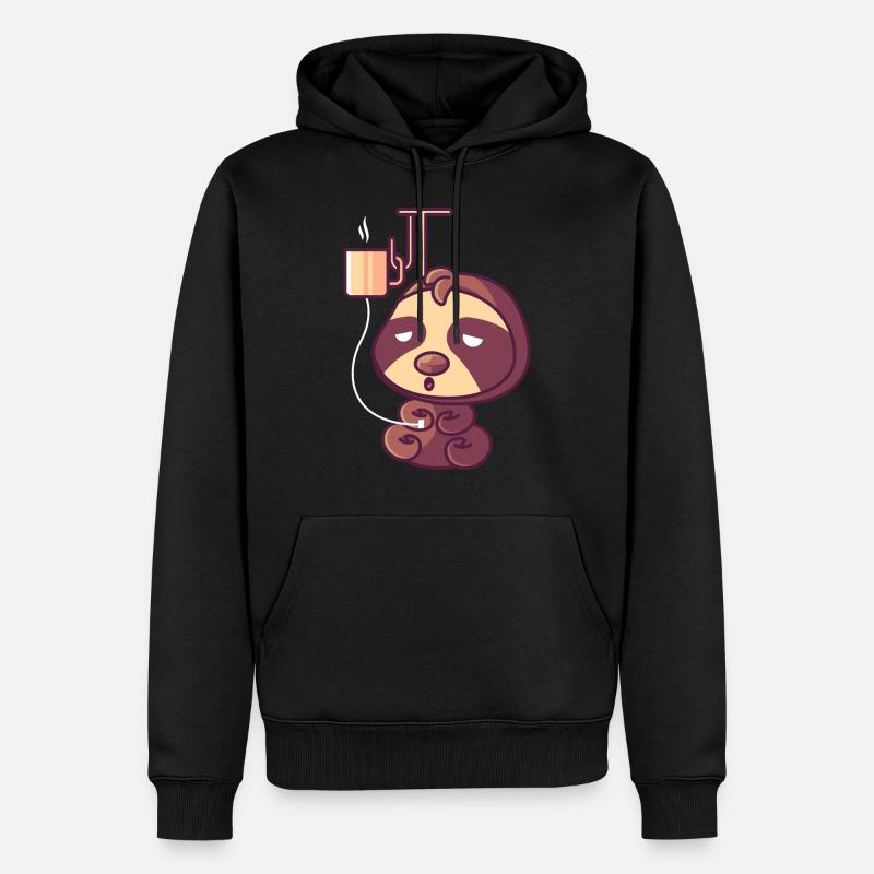 Faultier mit Kaffeetropf - Männer Premium Bio Hoodie - Schwarz