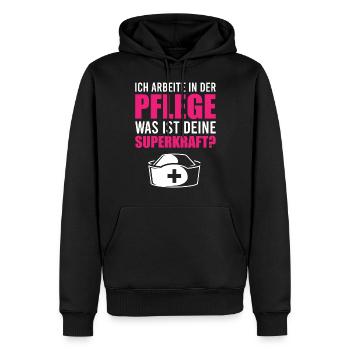 Ich arbeite in der Pflege - Männer Premium Bio Hoodie - Schwarz - Vorne - Nico (187cm)