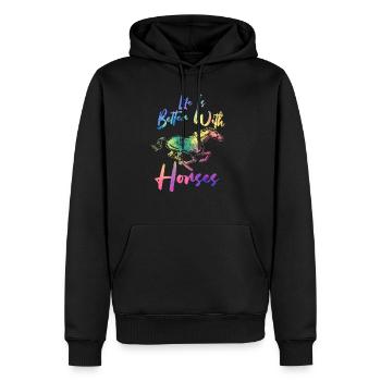 La vie est meilleure avec les chevaux - citation du R - Sweat à capuche Premium bio Homme - noir - Devant - Nico (187cm)