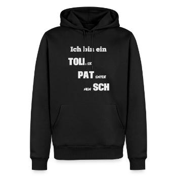 Ich bin ein Tollpatsch - Männer Premium Bio Hoodie - Schwarz - Vorne - Nico (187cm)