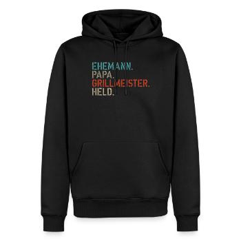 EHEMANN PAPA GRILLMEISTER HELD - Papa Geschenkidee - Männer Premium Bio Hoodie - Schwarz - Vorne - Nico (187cm)