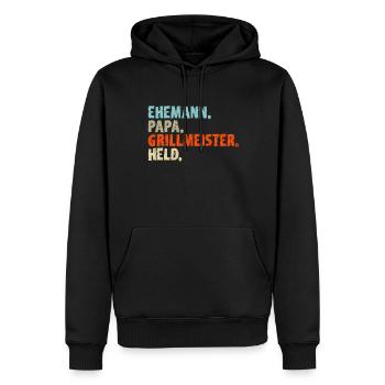 EHEMANN PAPA GRILLMEISTER HELD - Papa Geschenkidee - Männer Premium Bio Hoodie - Schwarz - Vorne - Nico (187cm)