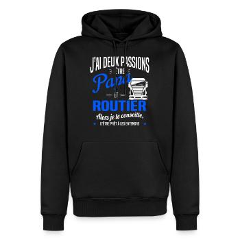 PAPA ROUTIER - Sweat à capuche Premium bio Homme - noir - Devant - Nico (187cm)