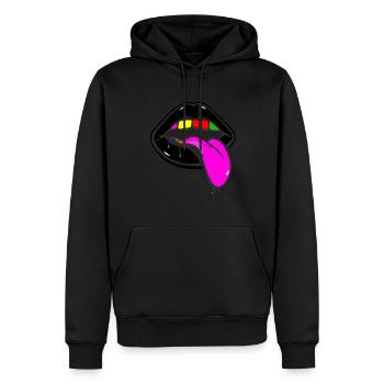 Schwarze Lippen und Regenbogenzähne mit Zunge - Männer Premium Bio Hoodie - Schwarz - Vorne - Nico (187cm)