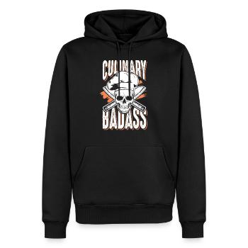 Chef de cuisine crâne culinaire - Sweat à capuche Premium bio Homme - noir - Devant - Nico (187cm)