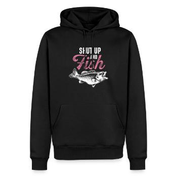 Shut up Fischen Angeln Fisch - Männer Premium Bio Hoodie - Schwarz - Vorne - Nico (187cm)