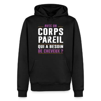 Chauve Sportif Corps Humour - Sweat à capuche Premium bio Homme - noir - Devant - Nico (187cm)