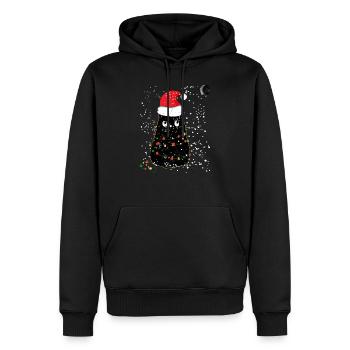 Weihnachtskatze / Weihnachtslicht / Miau Weihnachten - Männer Premium Bio Hoodie - Schwarz - Vorne - Nico (187cm)