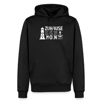 Zuhause Moin Norddeutsch Leuchtturm Meer Küste - Männer Premium Bio Hoodie - Schwarz - Vorne - Nico (187cm)