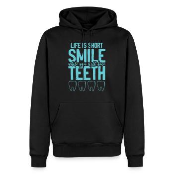 Dentiste sourire sourire - Sweat à capuche Premium bio Homme - noir - Devant - Nico (187cm)