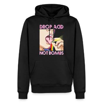 Drop Acid Not Bombs Techno Raver Cybergrind MDMA - Men’s Premium Organic Hoodie - black - Front - Nico (187cm)