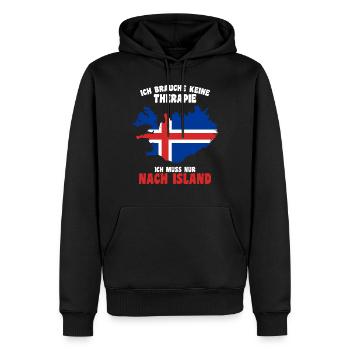 Brauche keine Therapie - Ich muss nur nach Island - Männer Premium Bio Hoodie - Schwarz - Vorne - Nico (187cm)