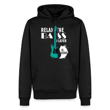 Relax the bass player is here - Bassist - Sweat à capuche Premium bio Homme - noir - Devant - Nico (187cm)