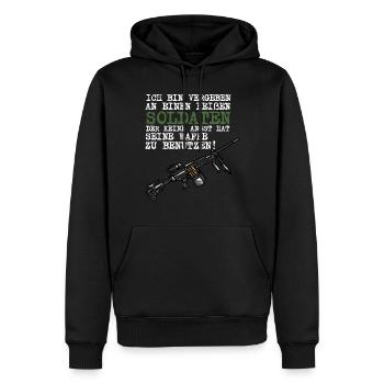 Ich bin vergeben an einen Soldaten Maschinengewehr - Männer Premium Bio Hoodie - Schwarz - Vorne - Nico (187cm)