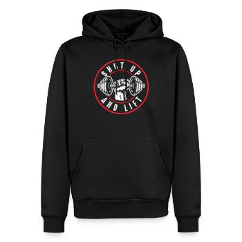coupe de gym haltère - Sweat à capuche Premium bio Homme - noir - Devant - Nico (187cm)