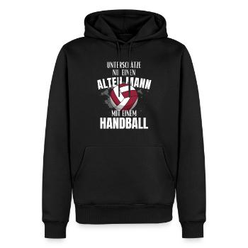 Unterschätze nie einen alten Mann mit Handball - Männer Premium Bio Hoodie - Schwarz - Vorne - Nico (187cm)