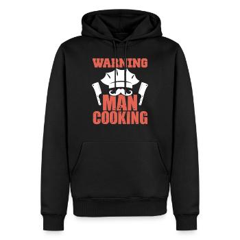 avertissement homme cuisiner - Sweat à capuche Premium bio Homme - noir - Devant - Nico (187cm)