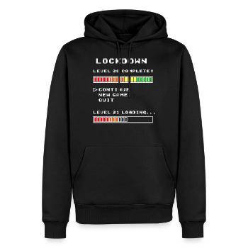 Lockdown - Level 20 Complete - Level 21 loading - Men’s Premium Organic Hoodie - black - Front - Nico (187cm)