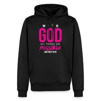 everything is possible with God - Men’s Premium Organic Hoodie - black - Front - Nico (187cm)