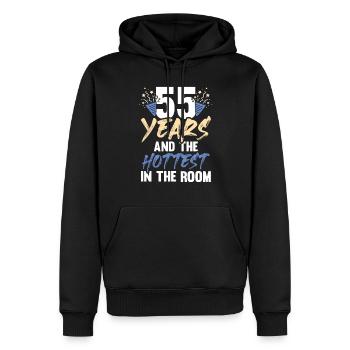 55 ans - Sweat à capuche Premium bio Homme - noir - Devant - Nico (187cm)