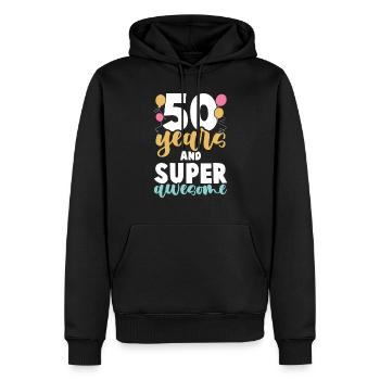 50 ans d’anniversaire - Sweat à capuche Premium bio Homme - noir - Devant - Nico (187cm)