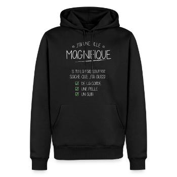 Humour Naissance Alibi J'ai une fille magnifique - Sweat à capuche Premium bio Homme - noir - Devant - Nico (187cm)