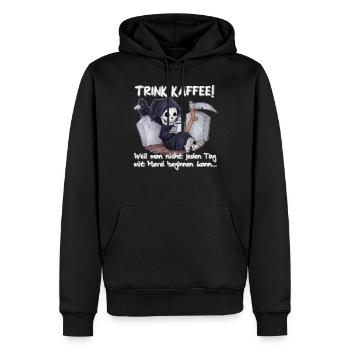 Trink Kaffee - Lustiger Chibi Grim Reaper - Männer Premium Bio Hoodie - Schwarz - Vorne - Nico (187cm)