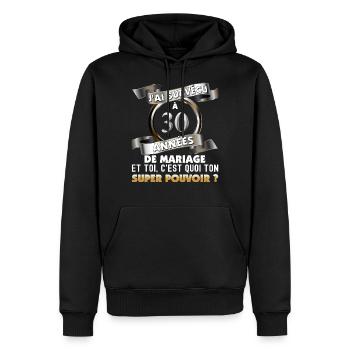 30 années de mariage noces de perle citation drole - Sweat à capuche Premium bio Homme - noir - Devant - Nico (187cm)