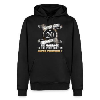 20 années de mariage Noce de Porcelaine - Sweat à capuche Premium bio Homme - noir - Devant - Nico (187cm)