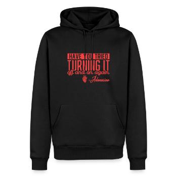 Have you tried turning it off and on again - Adeno - Männer Premium Bio Hoodie - Schwarz - Vorne - Nico (187cm)