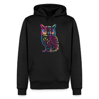 Owl Colorful Pop Art Owl Eagle Owl Rainbow Colors - Men’s Premium Organic Hoodie - black - Front - Nico (187cm)