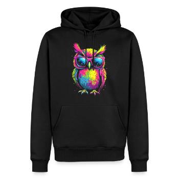 Owl Colorful Pop Art Owl Eagle Owl Rainbow Colors - Men’s Premium Organic Hoodie - black - Front - Nico (187cm)