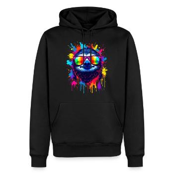Faultier Bunt Pop Art Regenbogenfarben - Männer Premium Bio Hoodie - Schwarz - Vorne - Nico (187cm)