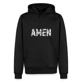 AMEN | Vintage-Phrase - Männer Premium Bio Hoodie - Schwarz - Vorne - Nico (187cm)