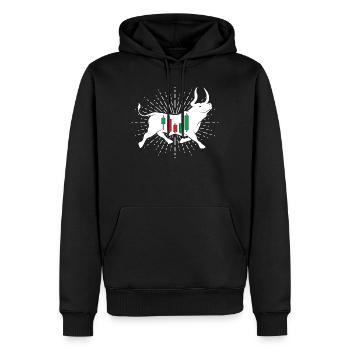 Aktien Bulle - Männer Premium Bio Hoodie - Schwarz - Vorne - Nico (187cm)